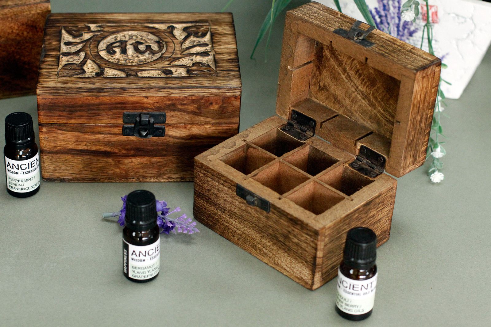 Mango Aromathrapy Box - Floral (holds 12) Aromatherapy Carved Boxes