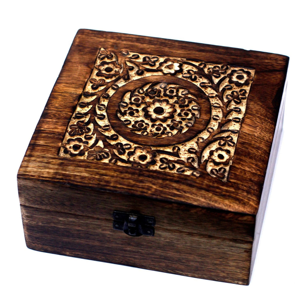 Mango Aromathrapy Box - Floral (holds 25) Aromatherapy Carved Boxes