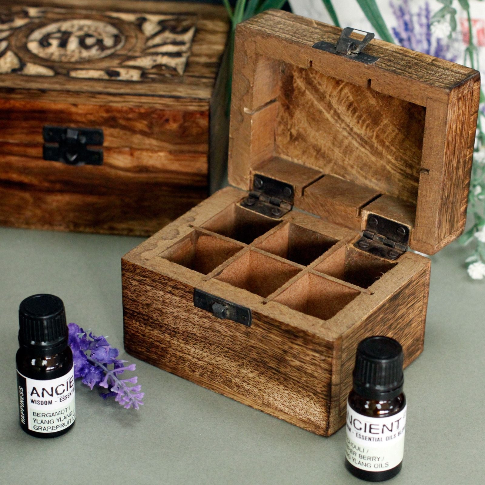 Mango Aromathrapy Box - Floral (holds 6) Aromatherapy Carved Boxes
