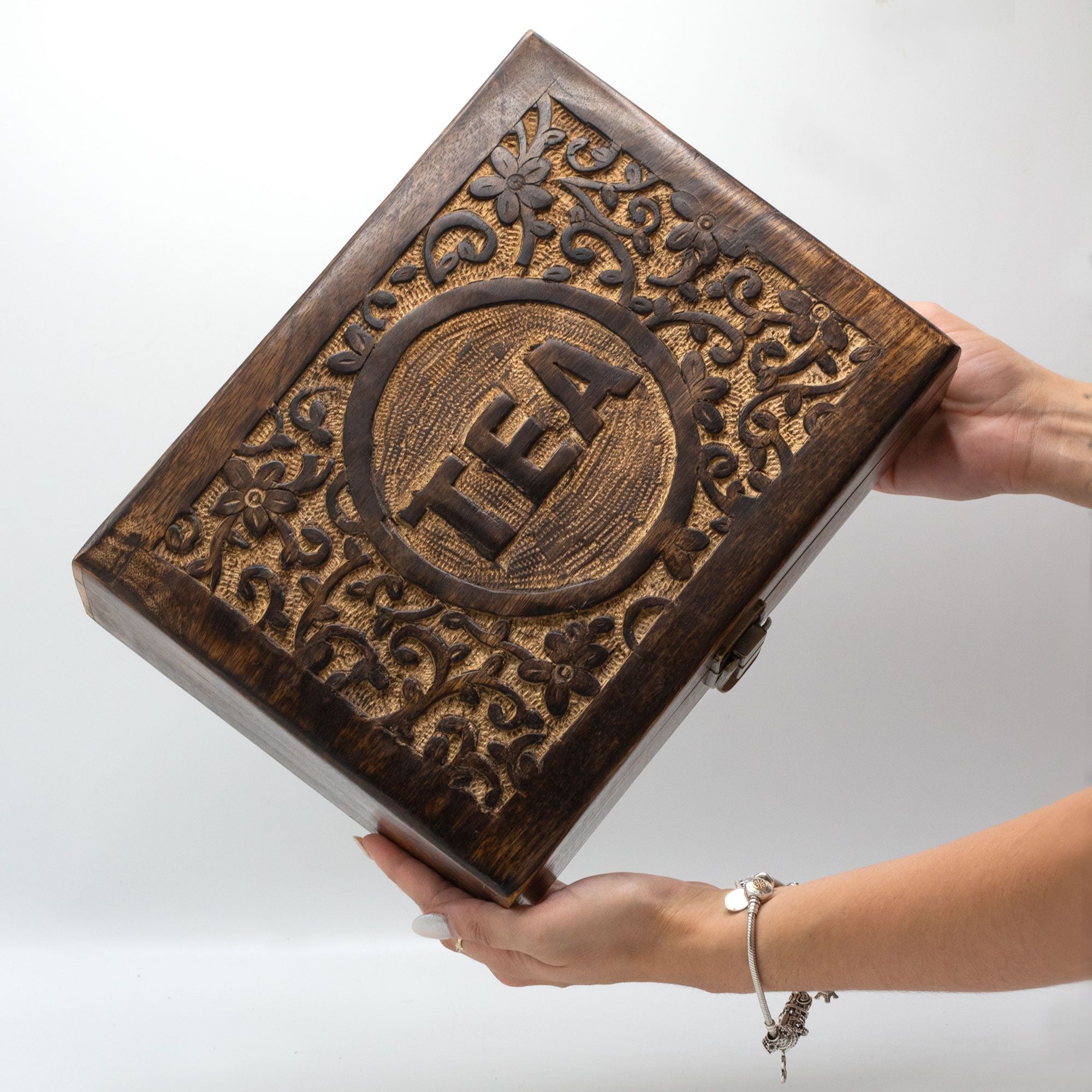 Mango Carved Tea Box - 12 compartments) Boxes