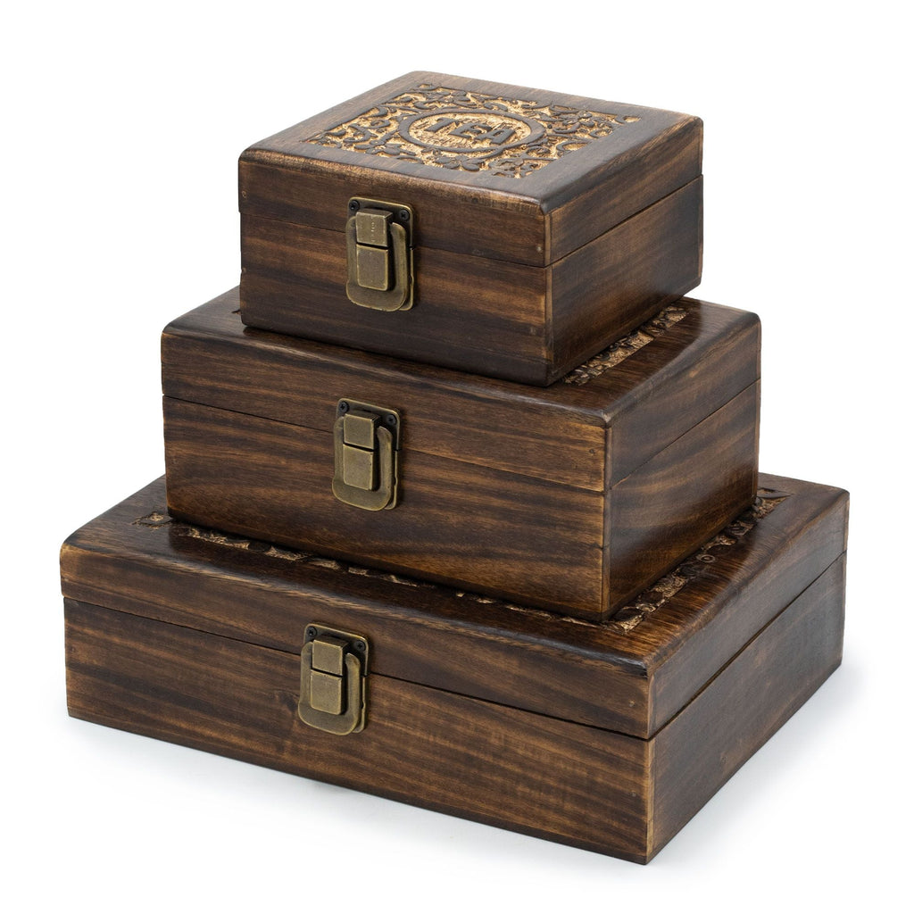 Mango Carved Tea Box (4 compartments) Boxes