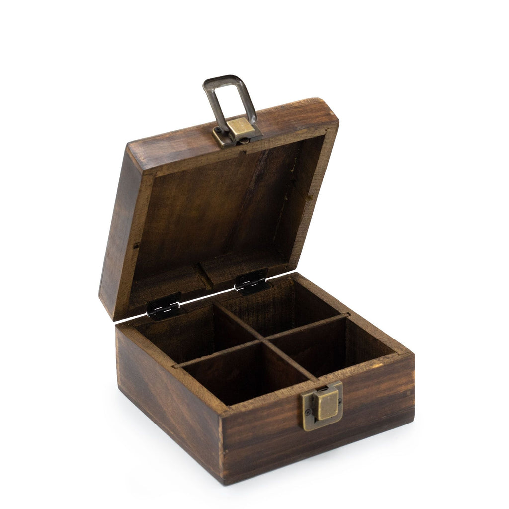 Mango Carved Tea Box (4 compartments) Boxes