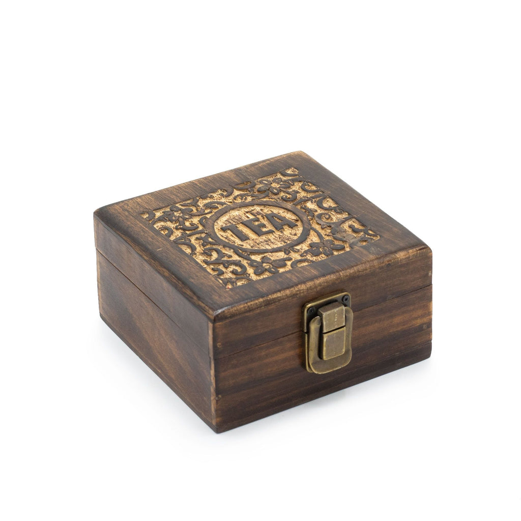 Mango Carved Tea Box (4 compartments) Boxes