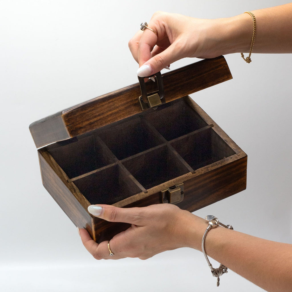 Mango Carved Tea Box - (6 compartments) Boxes