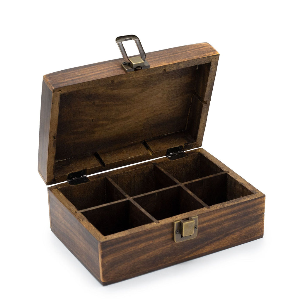 Mango Carved Tea Box - (6 compartments) Boxes