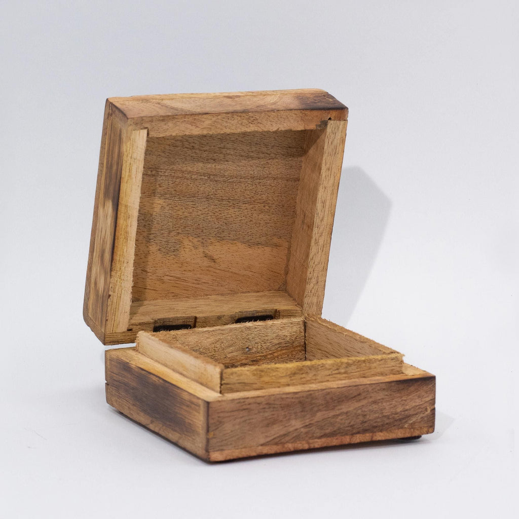 Med Square Box 13.5x13.5x6cm - Mushroom Design Teal Enamelled Boxes and Trays
