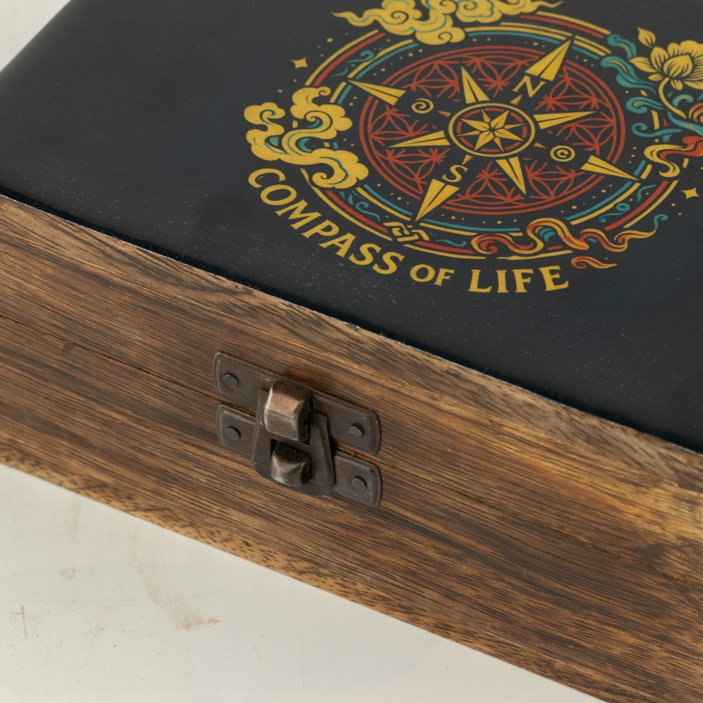 Medium Enamelled Box - Compass of Life Ceramic Glazed Wooden Boxes