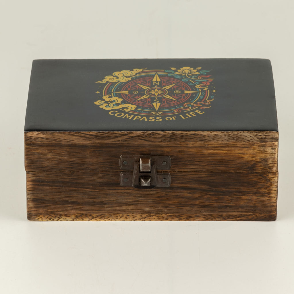 Medium Enamelled Box - Compass of Life Ceramic Glazed Wooden Boxes