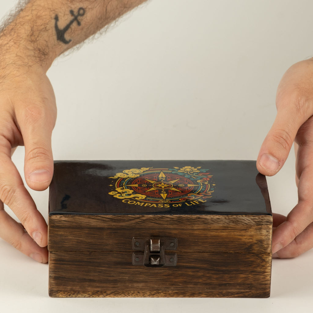 Medium Enamelled Box - Compass of Life Ceramic Glazed Wooden Boxes