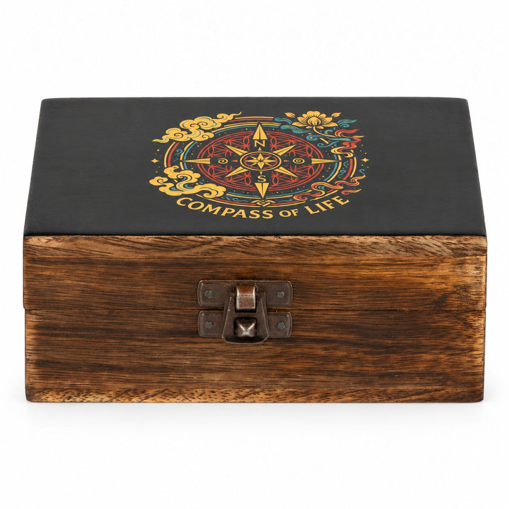 Medium Enamelled Box - Compass of Life Ceramic Glazed Wooden Boxes