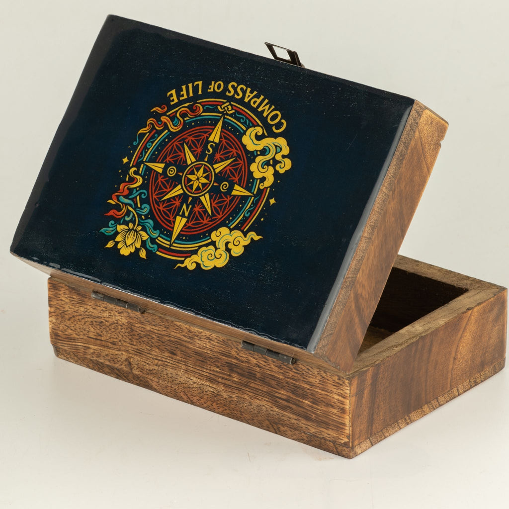 Medium Enamelled Box - Compass of Life Ceramic Glazed Wooden Boxes