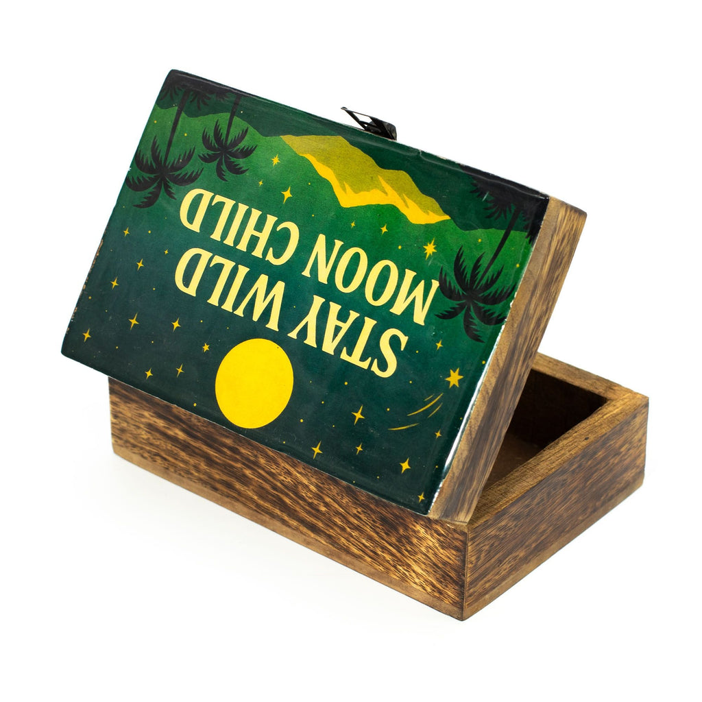 Medium Enamelled Box - Stay Wild Moon Child Ceramic Glazed Wooden Boxes