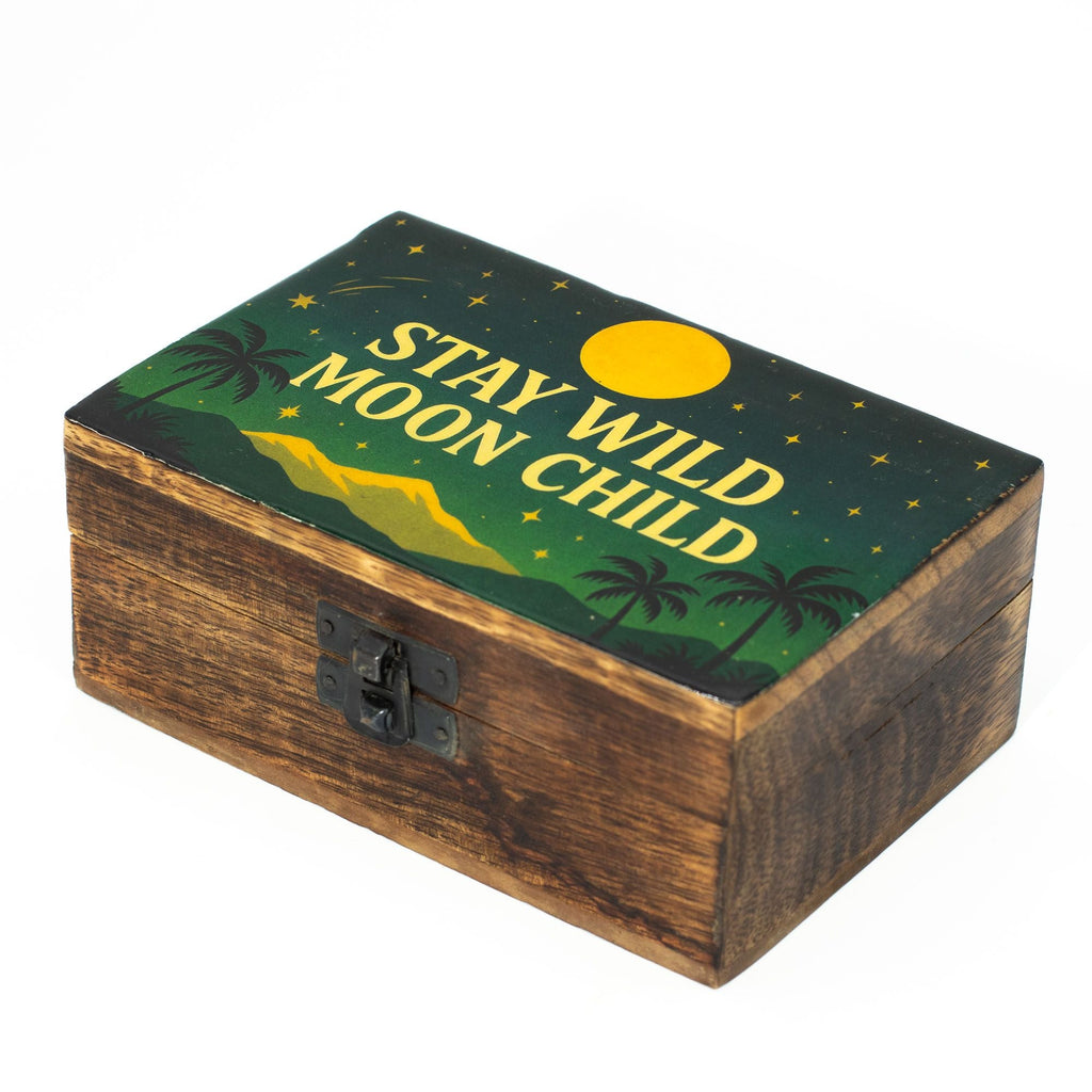 Medium Enamelled Box - Stay Wild Moon Child Ceramic Glazed Wooden Boxes