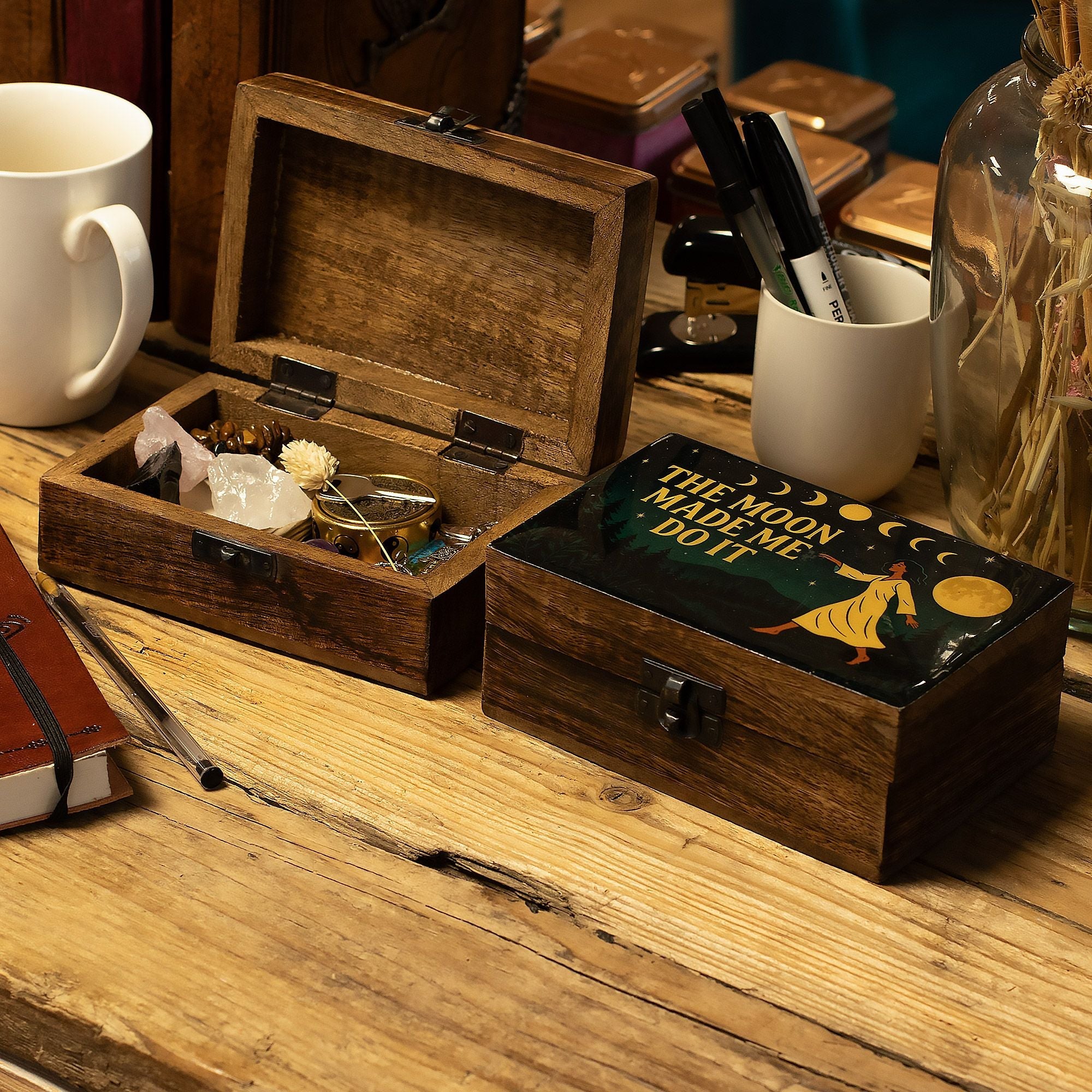 Medium Enamelled Box - The Moon Made me Do It Ceramic Glazed Wooden Boxes