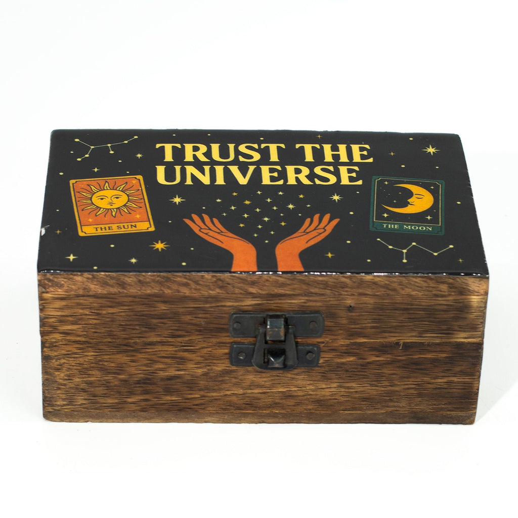 Medium Enamelled Box - Trust the Universe Ceramic Glazed Wooden Boxes