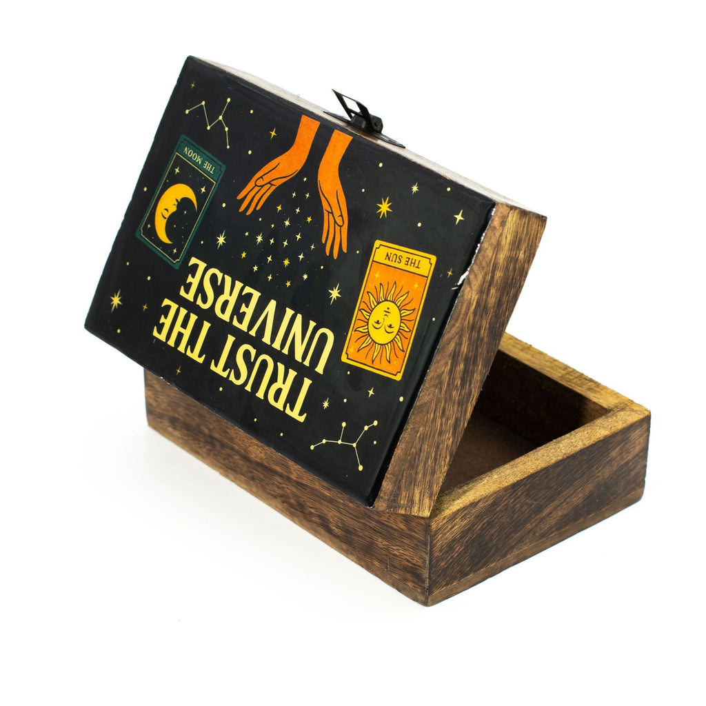 Medium Enamelled Box - Trust the Universe Ceramic Glazed Wooden Boxes