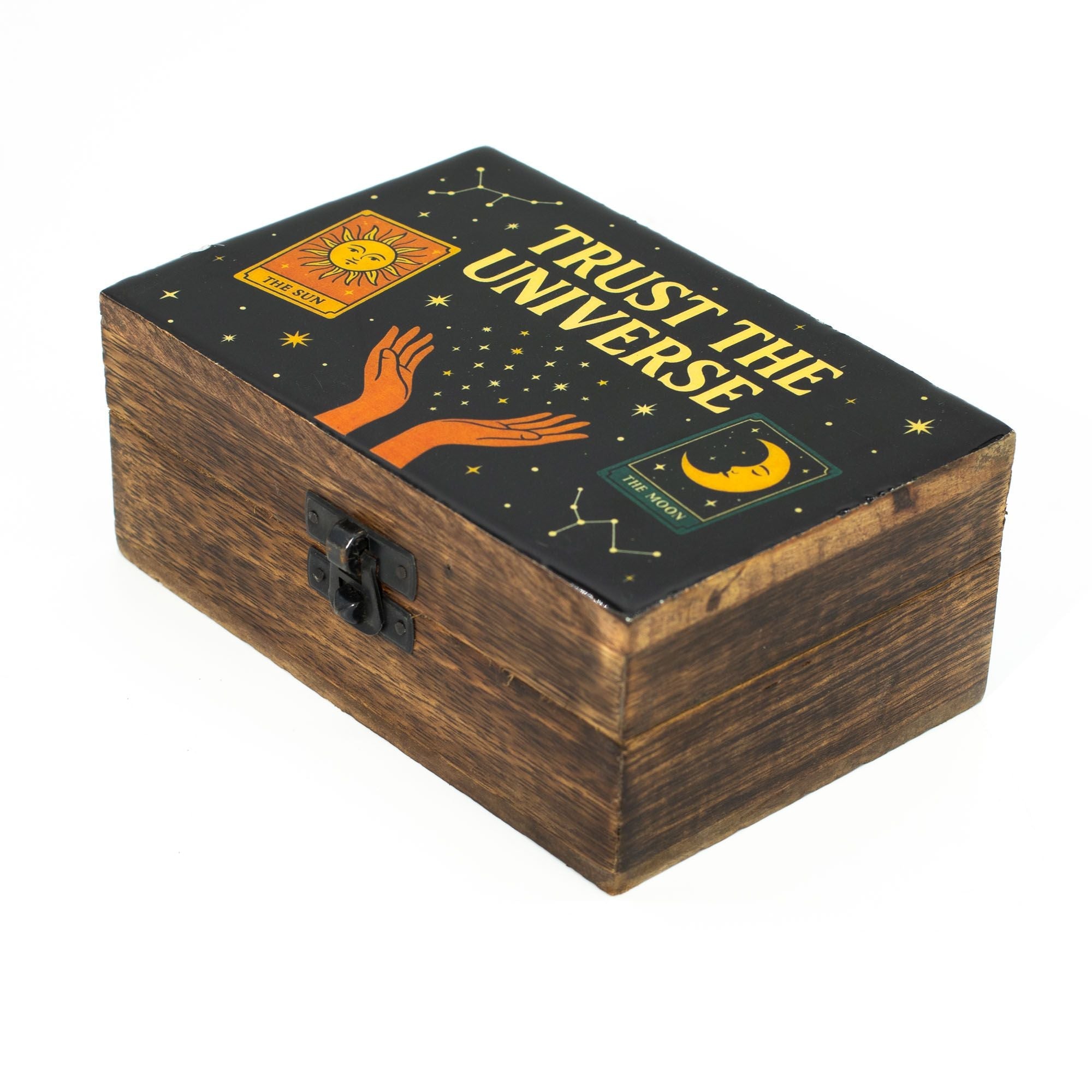 Medium Enamelled Box - Trust the Universe Ceramic Glazed Wooden Boxes
