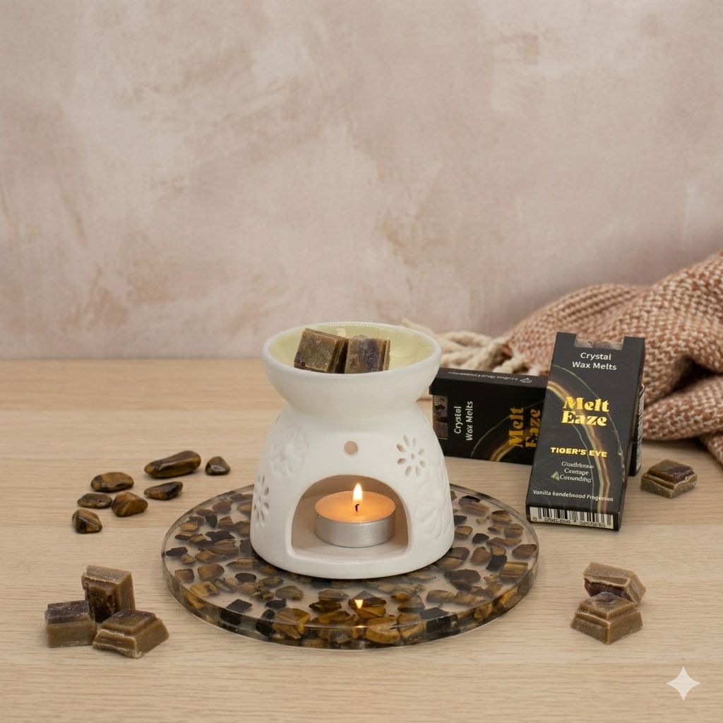 MeltEaze Wax Melts 50g - Tigereye Strength - Vanilla Sandalwood Melt Eaze Crystal