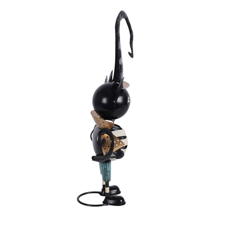 Metal Black Cat Ornament with Witch Hat