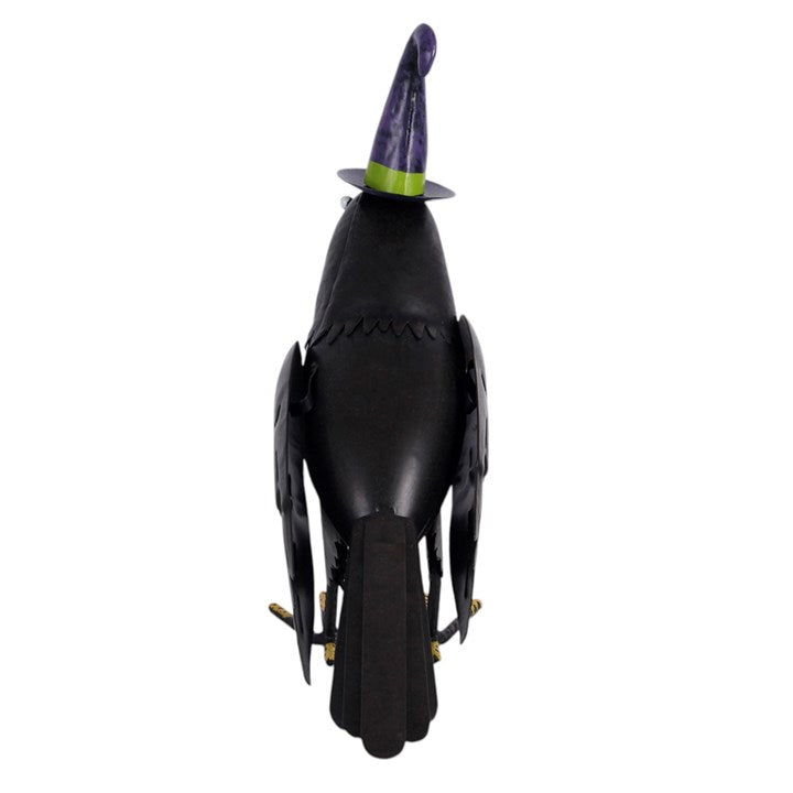 Metal Raven Ornament with Witch Hat