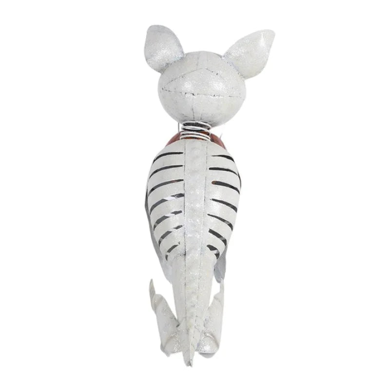 Metal Skeleton Dog Ornament with Pumpkin
