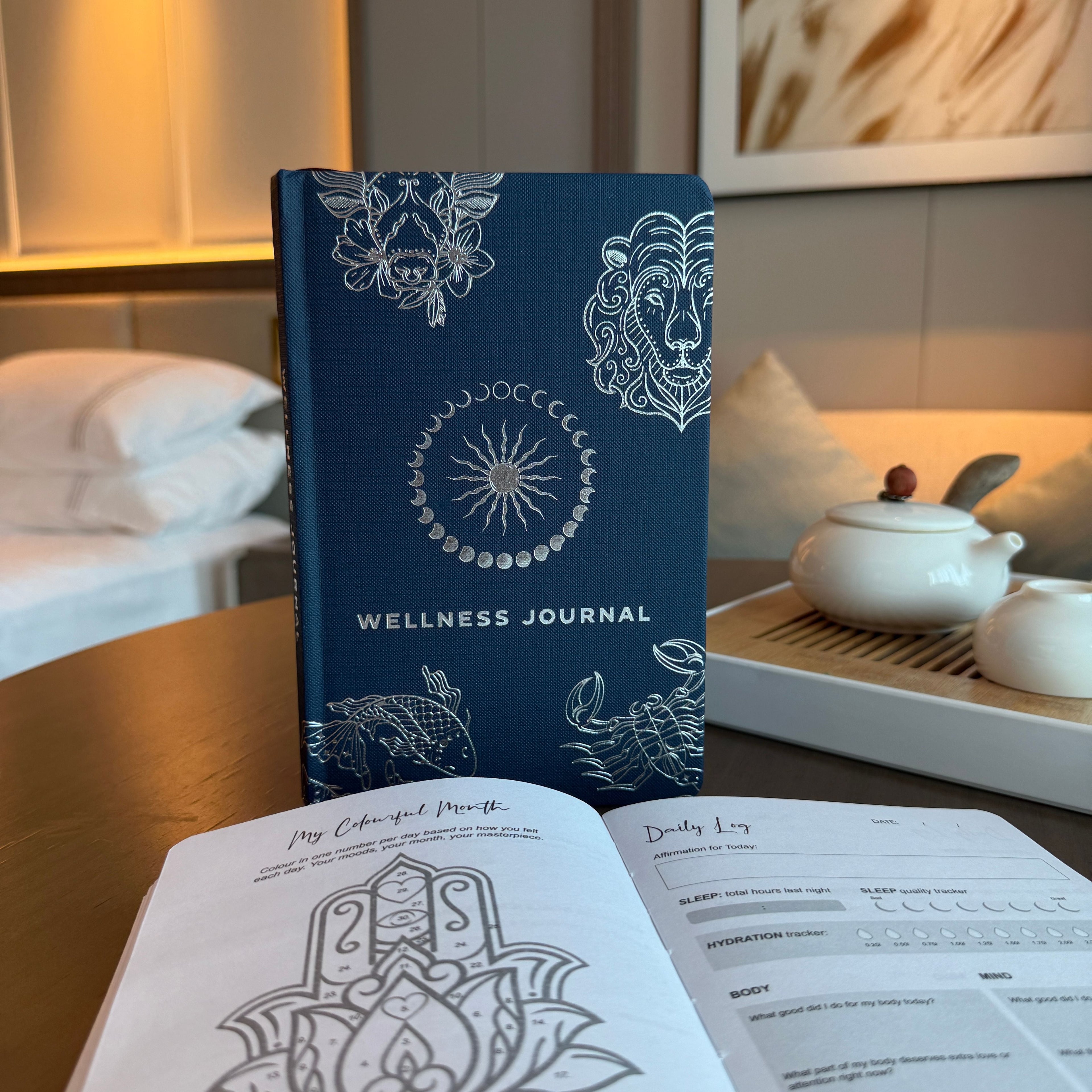 Midnight Blue Wellness Journal - 120 pages - Silver Zodiac & Gratitude Notebooks