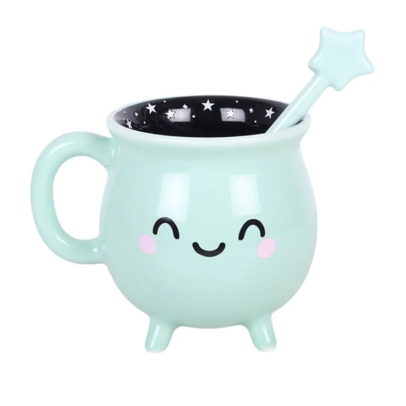 Mint Green Cauldron Mug with Wand Stirrer