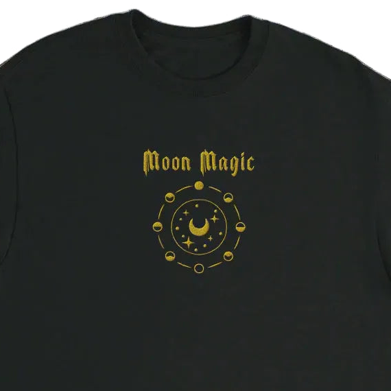Moon Magic Embroidered T-Shirt - Classic Fit Cotton Tee with Phases
