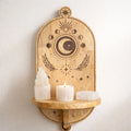 Moon Phase & Tree Carved Arch Wall Shelf Mango Wood Plaques Shelves
