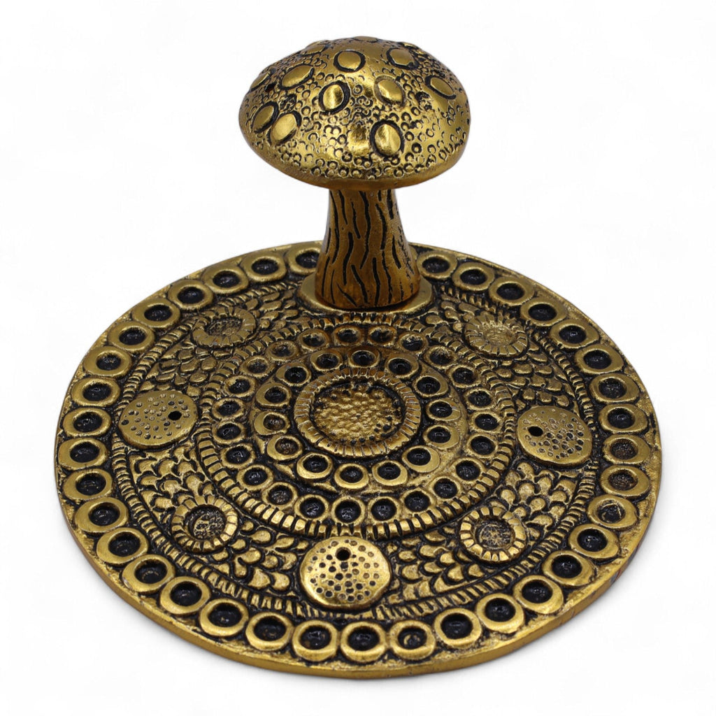 Mushroom Plate - Brass Effect - Incense Holder Handcrafted Aluminium Holders