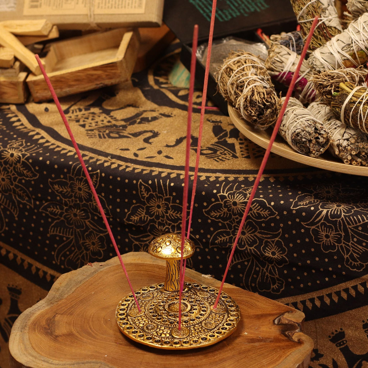 Mushroom Plate - Brass Effect - Incense Holder Handcrafted Aluminium Holders
