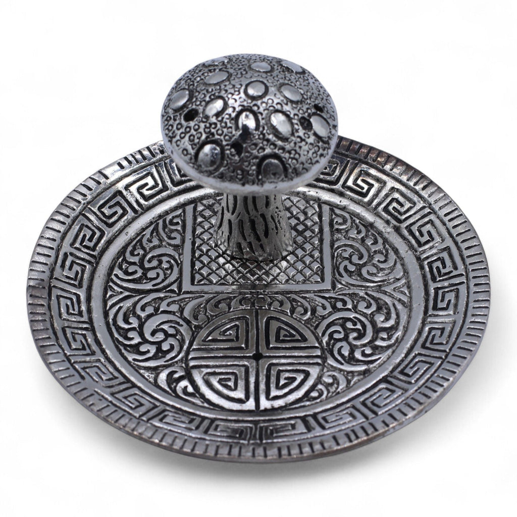 Mushroom Plate - Silver Effect - Incense Holder Handcrafted Aluminium Holders
