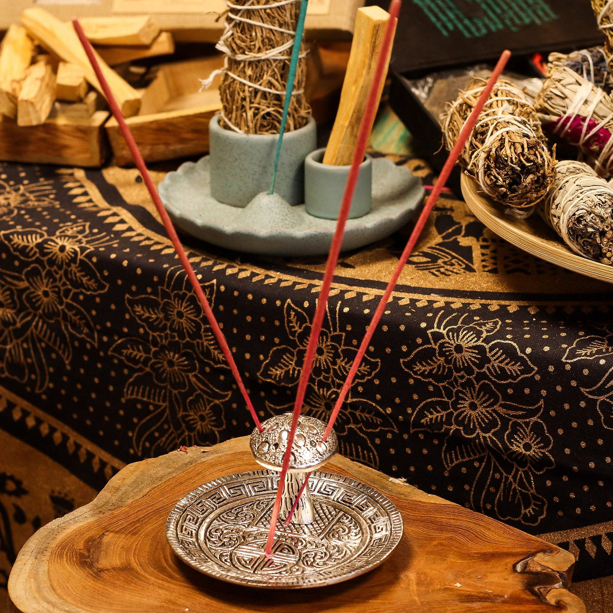 Mushroom Plate - Silver Effect - Incense Holder Handcrafted Aluminium Holders