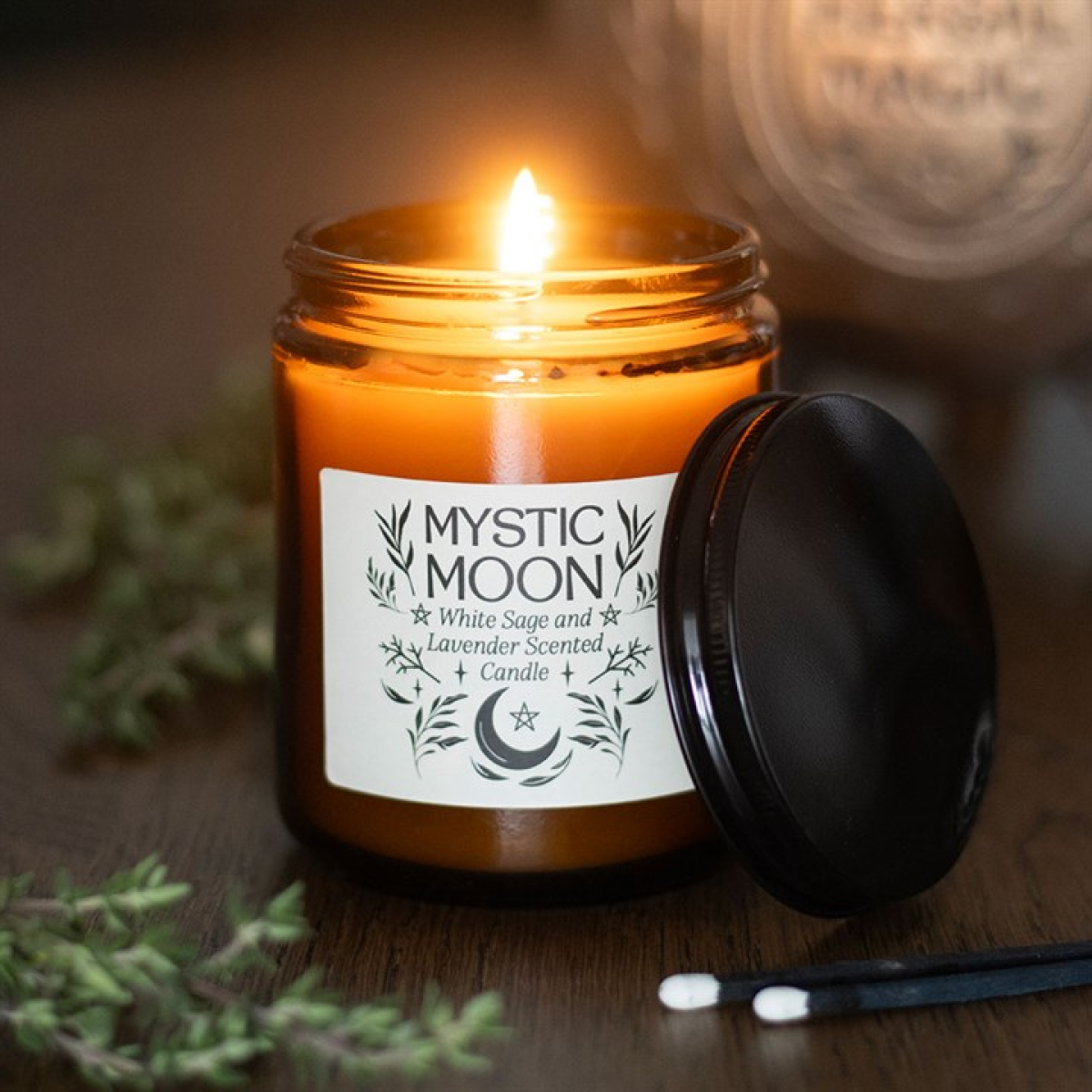Mystic Moon Sage & Lavender Amber Glass Candle