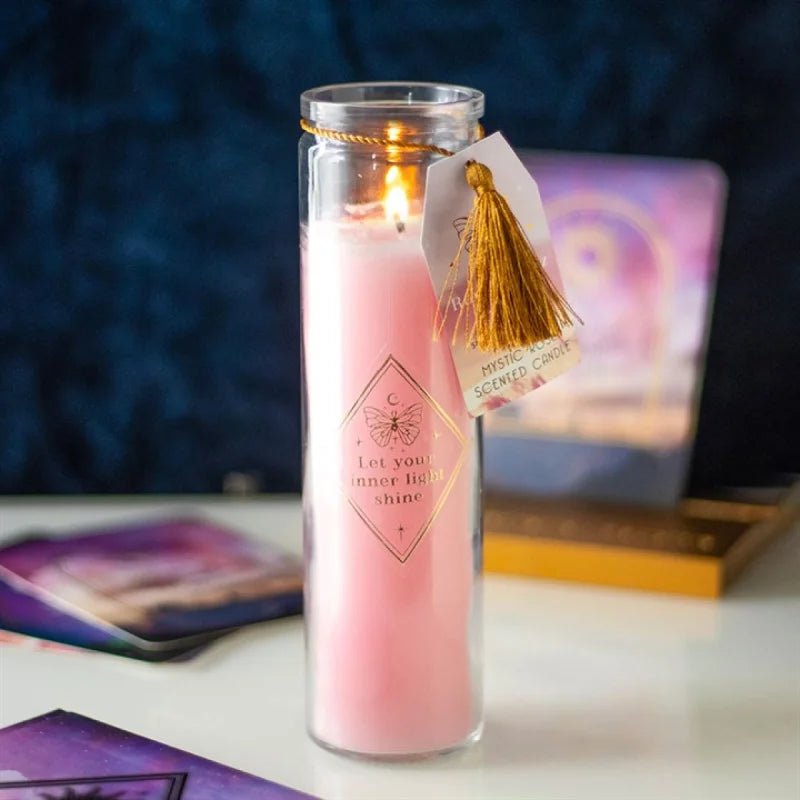 Mystic Rose Tube Candle with Quartz Crystals