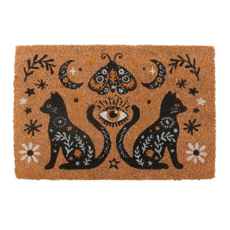 Natural Frightful Folk Cat Doormat