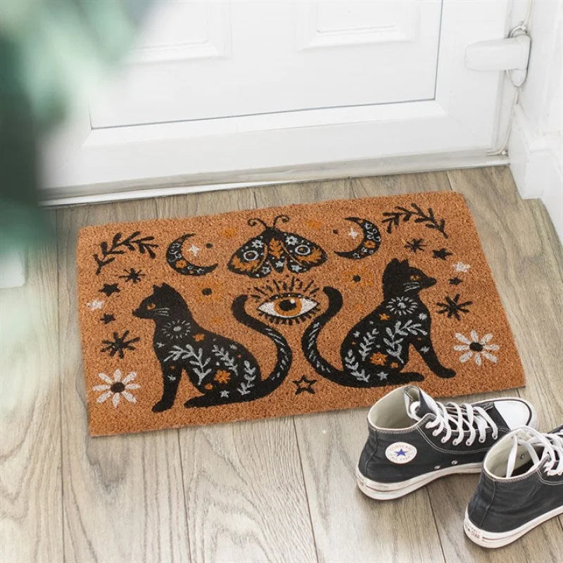 Natural Frightful Folk Cat Doormat