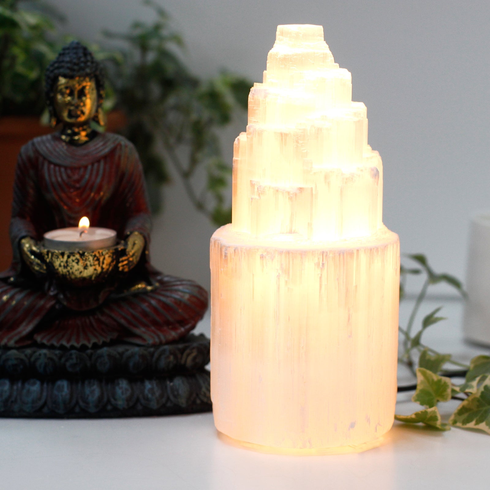Natural Selenite Tower Lamp - 20 cm From Witch, Please!