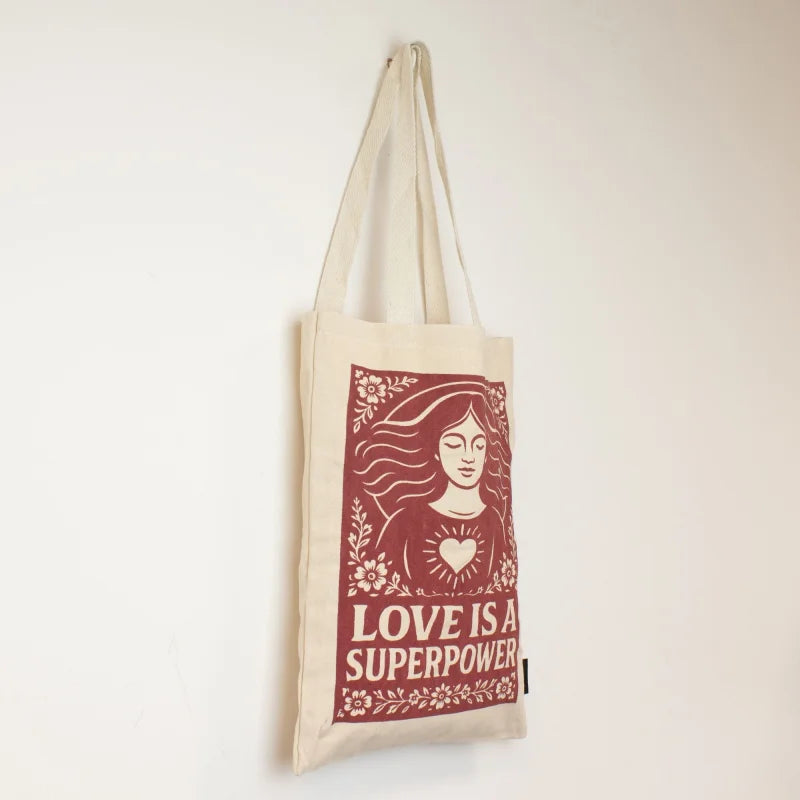 Nomad Sari Iconic Toni Tote Bag - Love is a Super Power - Natural 10oz Bags – Basic & Classic