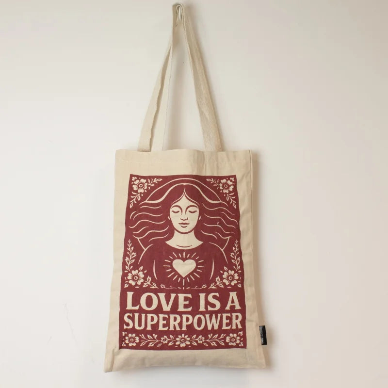Nomad Sari Iconic Toni Tote Bag - Love is a Super Power - Natural 10oz Bags – Basic & Classic