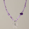 Nymph Amethyst Gemstone Necklace with Real Leaf Butterfly Pendant Necklaces