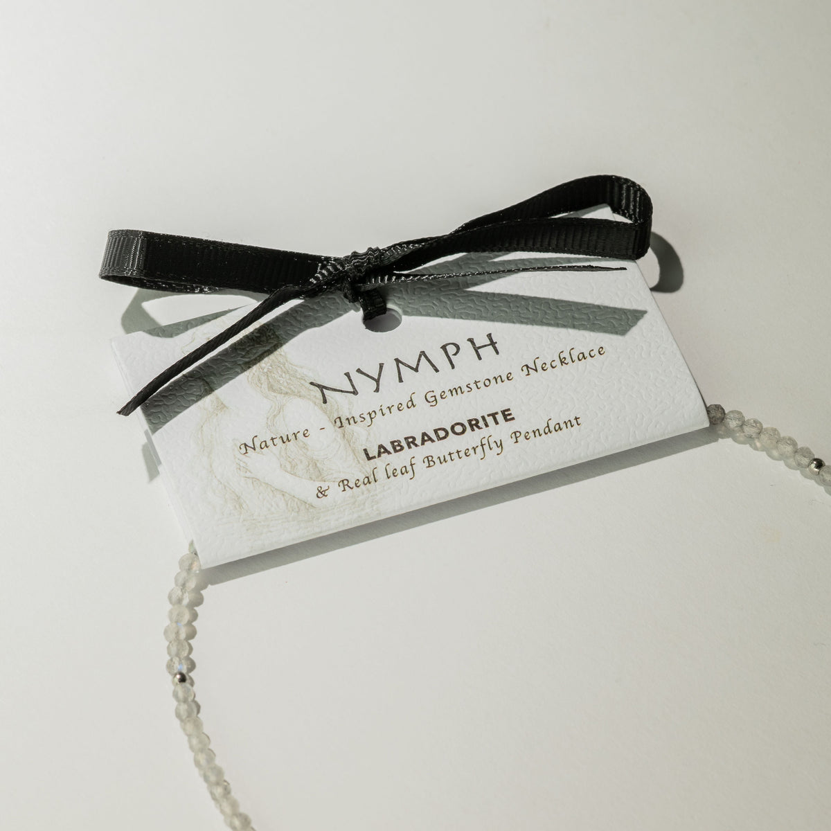 Nymph Labradorite Gemstone Necklace with Real Leaf Butterfly Pendant Necklaces