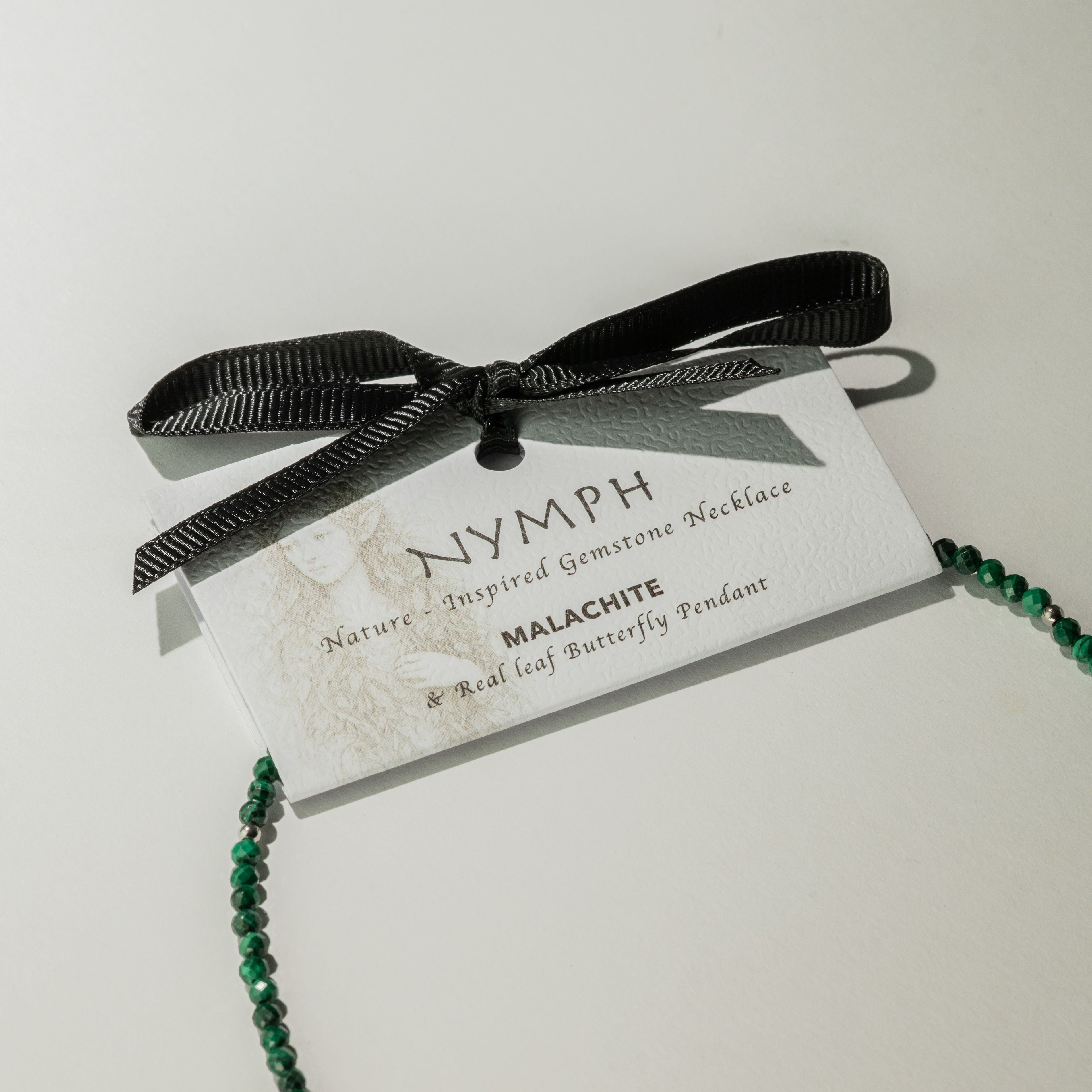 Nymph Malachite Gemstone Necklace with Real Leaf Butterfly Pendant Necklaces