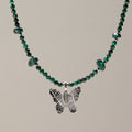 Nymph Malachite Gemstone Necklace with Real Leaf Butterfly Pendant Necklaces