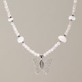 Nymph Rose Quartz Gemstone Necklace with Real Leaf Butterfly Pendant Necklaces