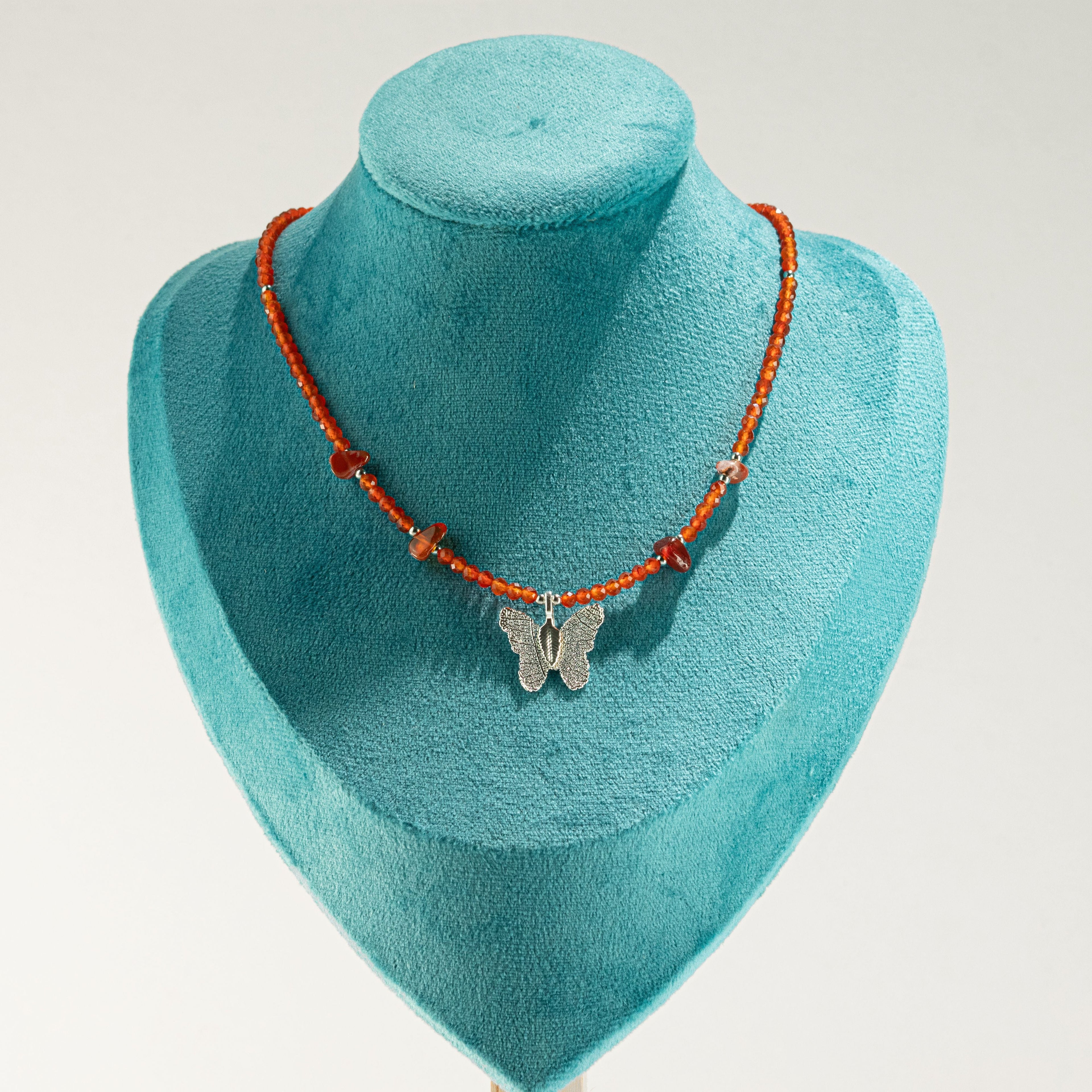 Nymph Ruby Gemstone Necklace with Real Leaf Butterfly Pendant Necklaces