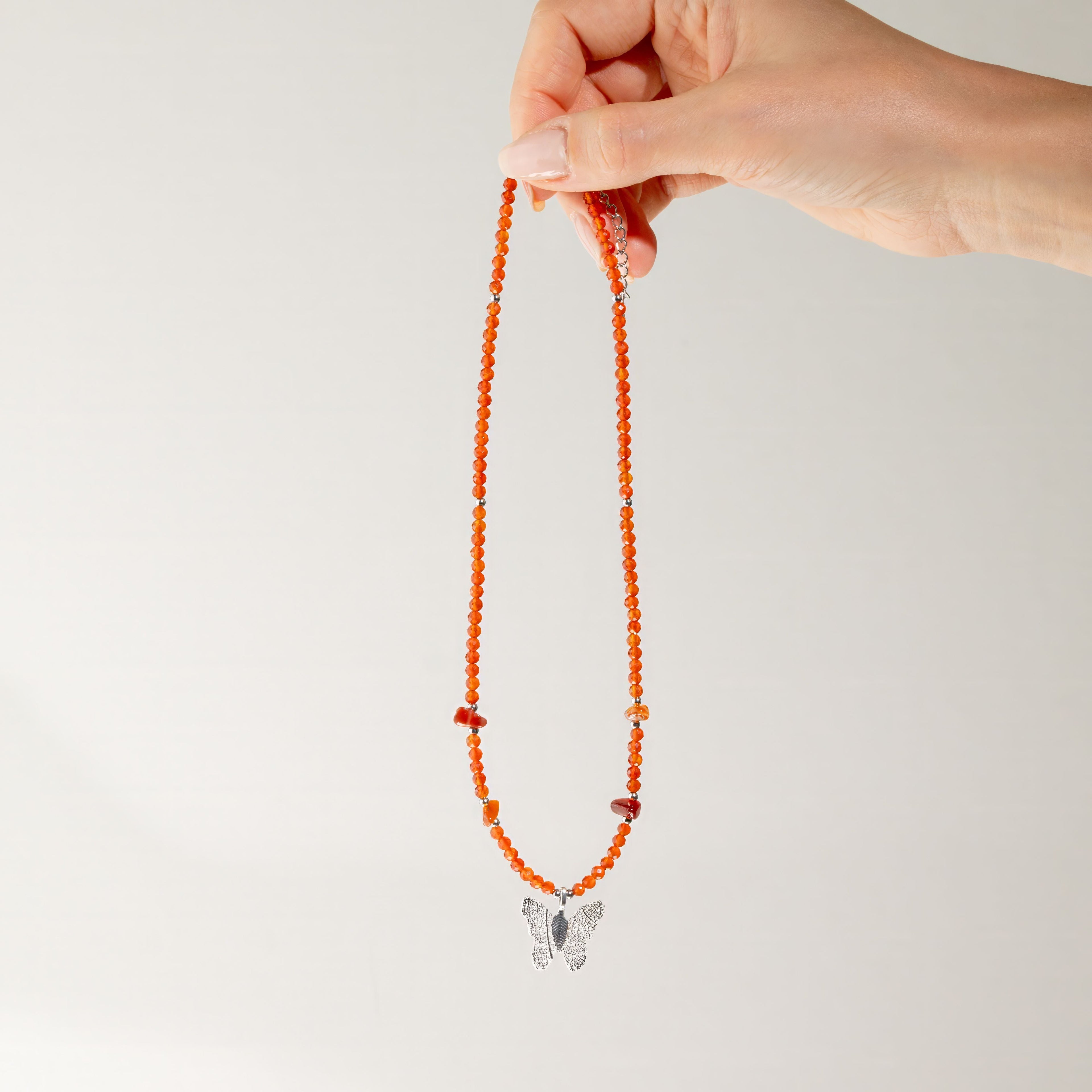 Nymph Ruby Gemstone Necklace with Real Leaf Butterfly Pendant Necklaces