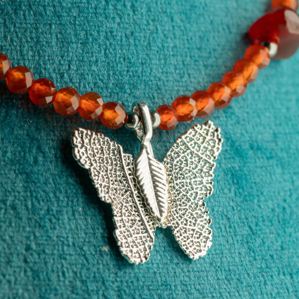 Nymph Ruby Gemstone Necklace with Real Leaf Butterfly Pendant Necklaces