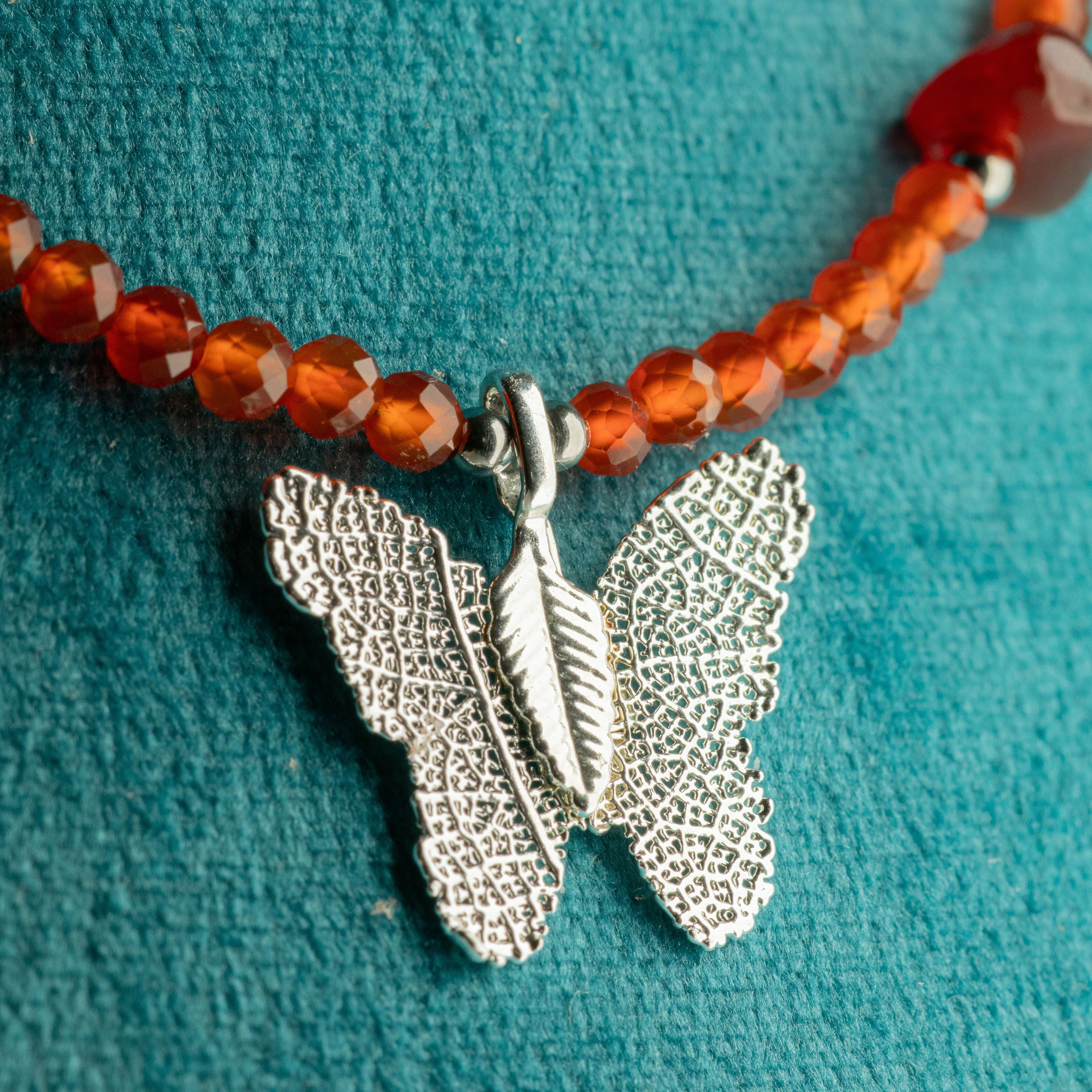 Nymph Ruby Gemstone Necklace with Real Leaf Butterfly Pendant Necklaces