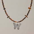 Nymph Tiger’s Eye Gemstone Necklace with Real Leaf Butterfly Pendant Necklaces